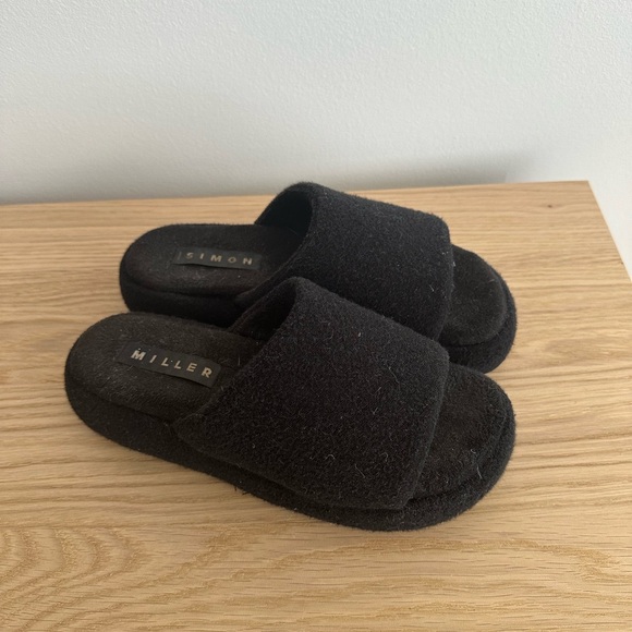 Black Simon Miller Terry Pool Slides - Picture 1 of 5